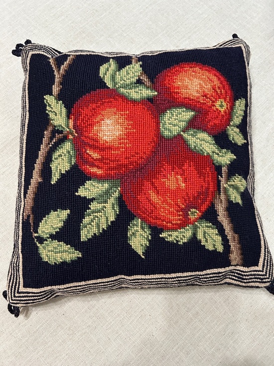 Lillian Vernon Other - Vintage Lillian Vernon Needlepoint Fruit Pillow with Red Apples and Velvet Back